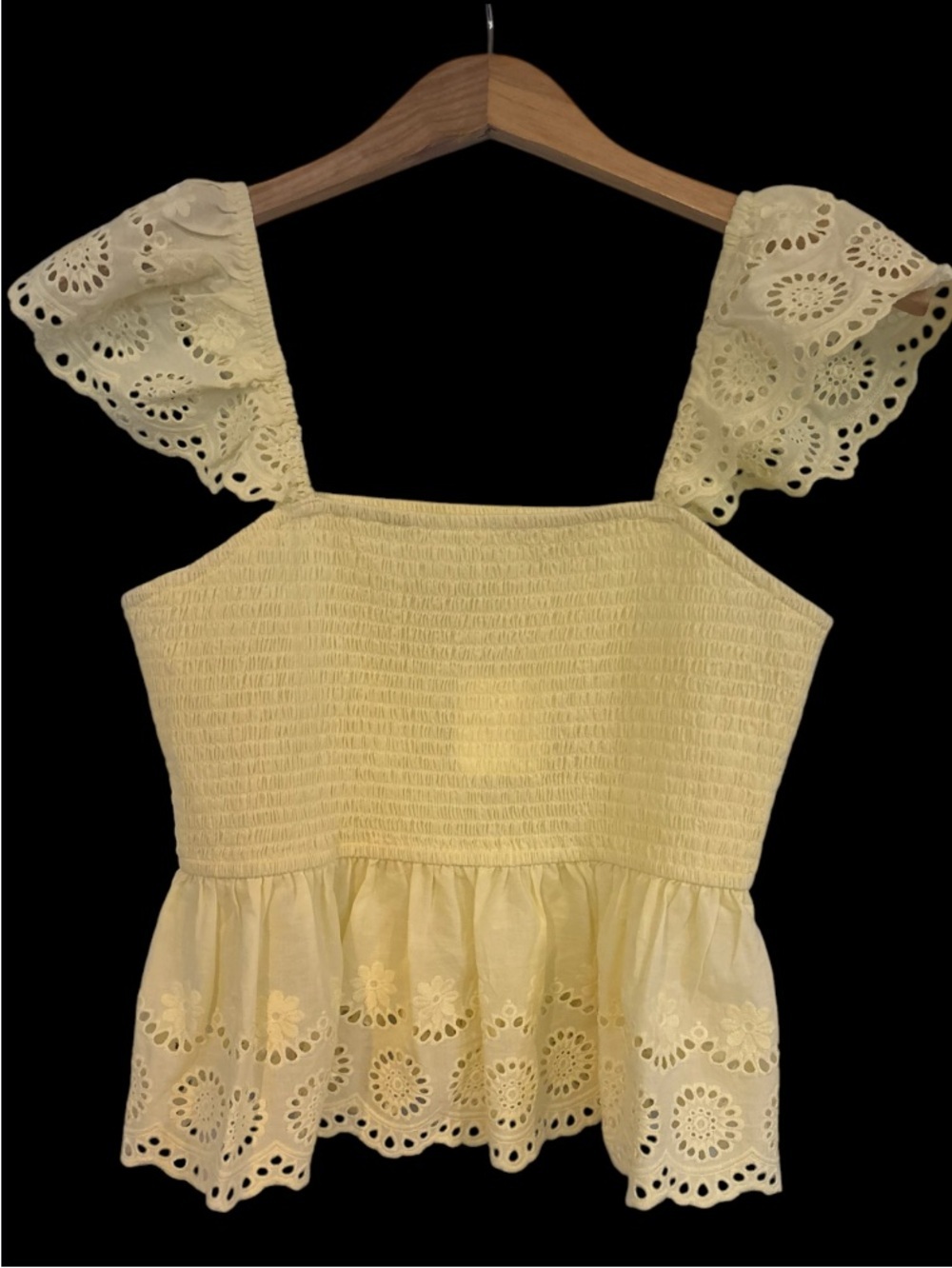 Altar'd State eyelet flutter-sleeve smocked peplum blouse NWT